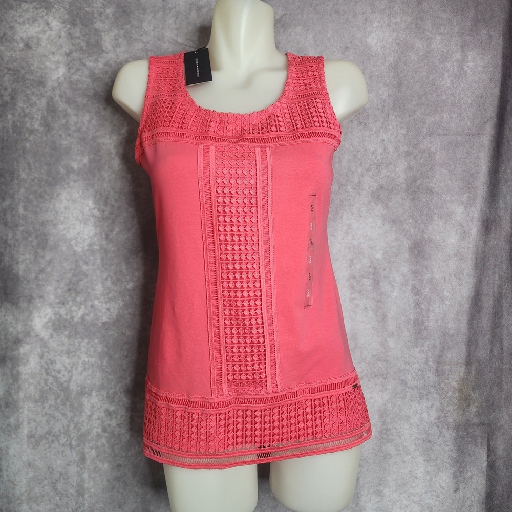 Tommy Hilfiger Coral Pink‎ Crochet Lace Trim Sleeveless Tank Top Blouse